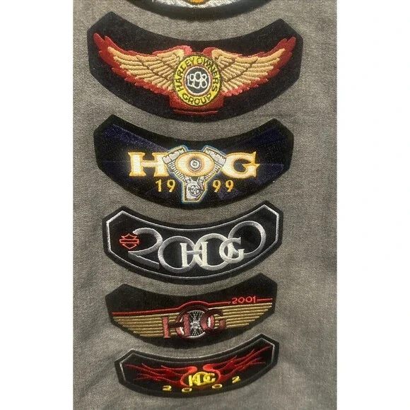 Harley Davidson Biker Blues Frayed Sleeveless Shirt W/ Multiple Pins/Patches- L - Picture 14 of 14